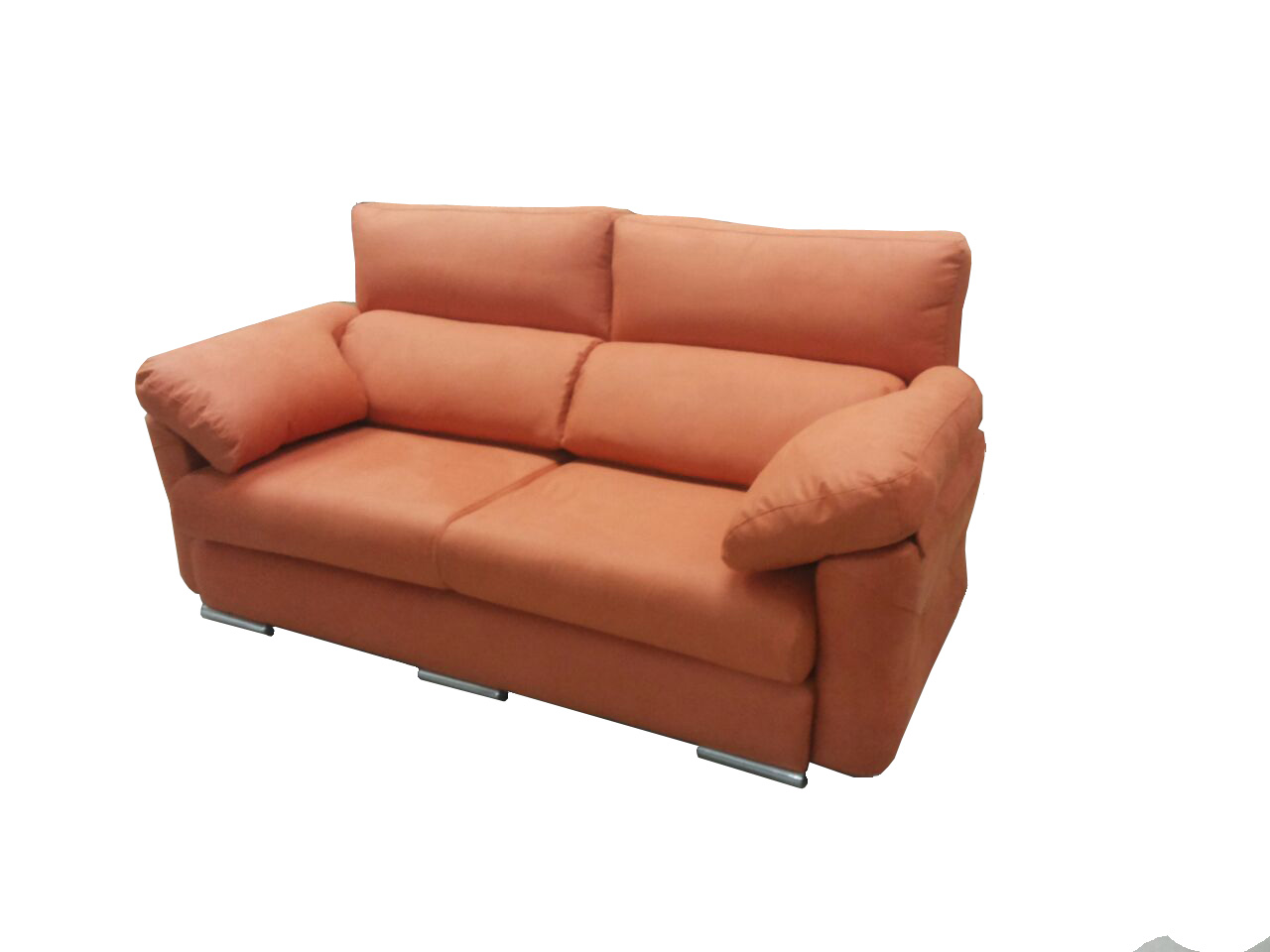 Sofá reposabrazos ancho acolchado, respaldo riñon alto, patas metálicas