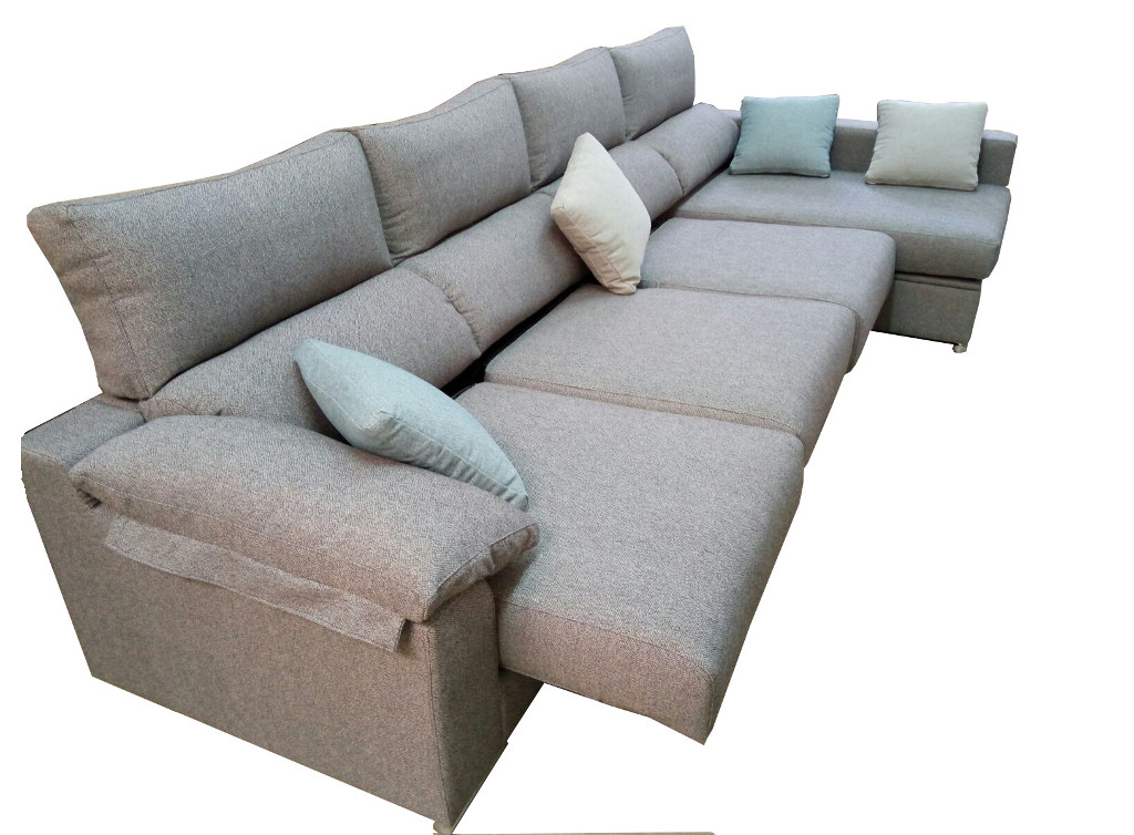 Sofa respaldos acolchados, cojines grandes riñoneros, reposabrazos