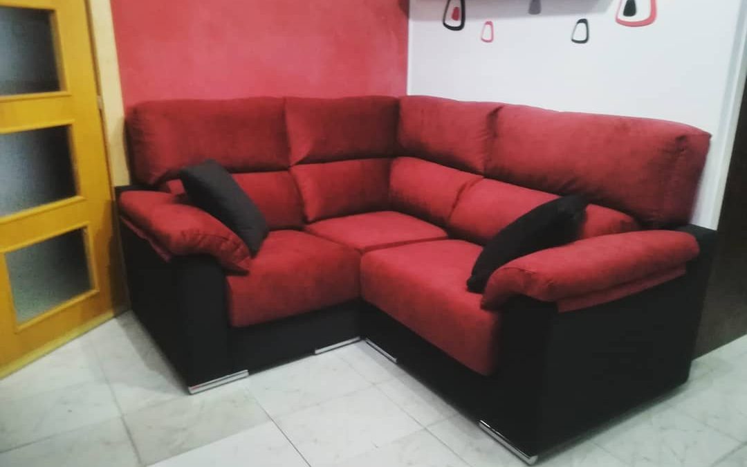 sofa medida rinconero negro y rojo